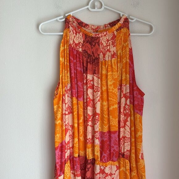 Ann Taylor Women’s Patchwork Floral Maxi Dress Tangelo Boho tropical Large NWT - Picture 3 of 13